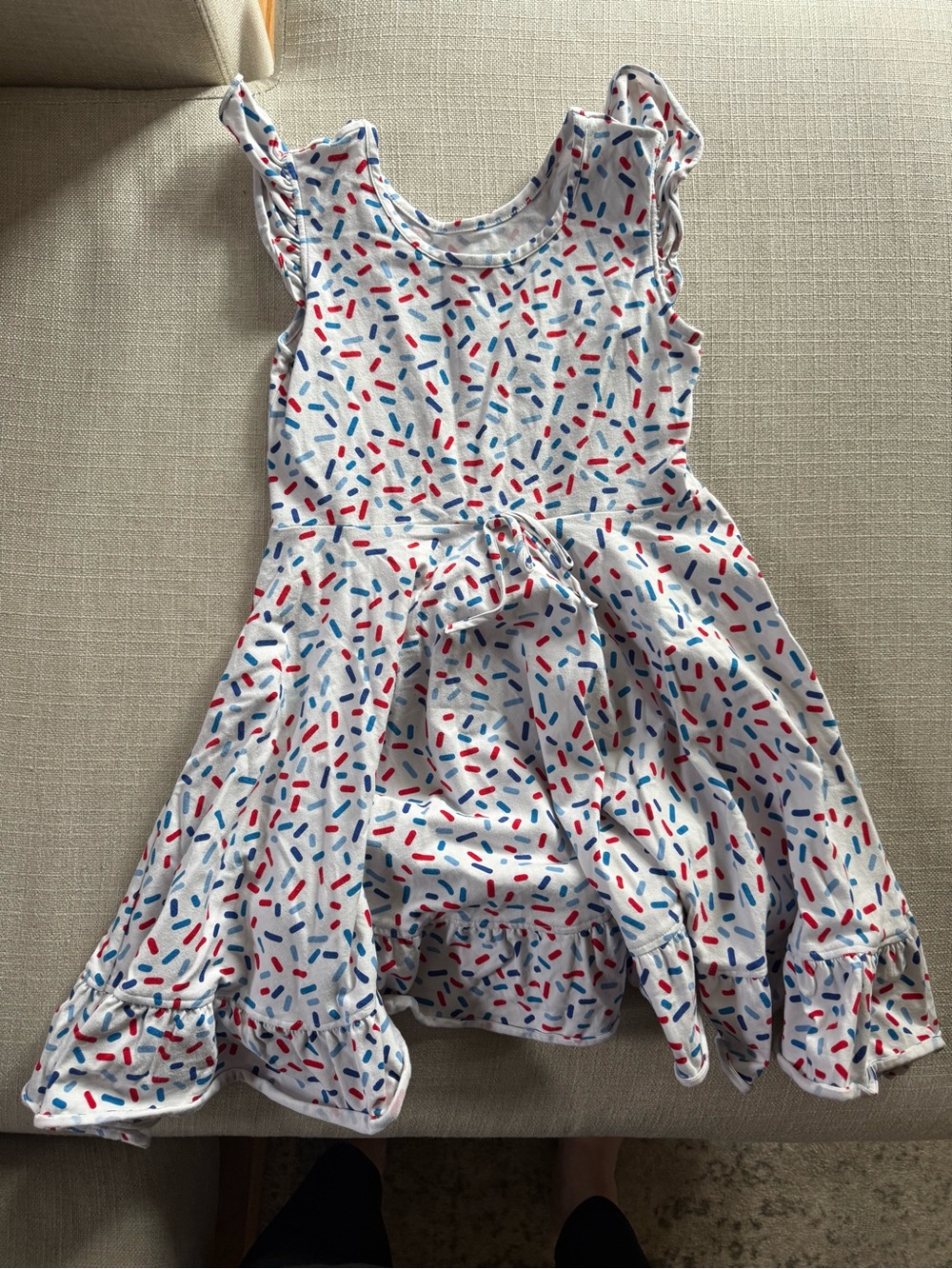 Eleanor Rose White Dress with Red & Blue Sprinkle Print